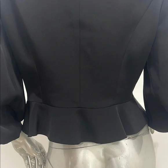 Musani Couture Black Ruffled Bow Front Peplum Satin Blouse Top EUR 42 Evening - Picture 8 of 12